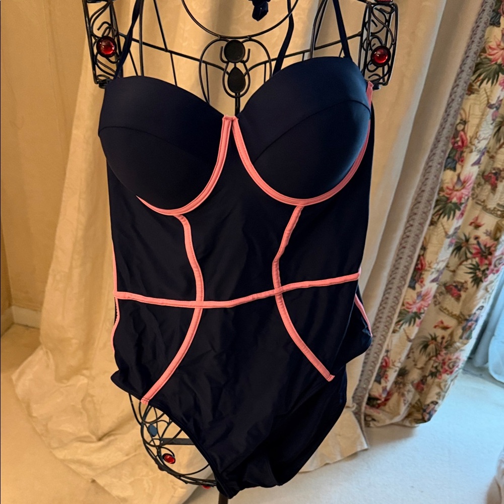 Elegant Navy and Pink Women's One Piece Swimsuit